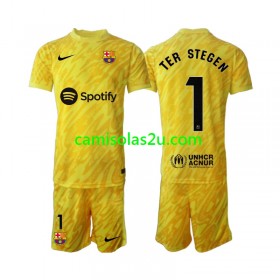 Camisolas de futebol FC Barcelona Ter Stegen 1 Guarda Redes Criança Equipamento Alternativa 2024/25 Manga Curta